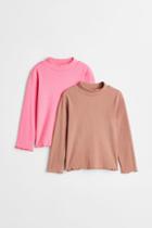 H & M - 2-pack Turtleneck Tops - Pink