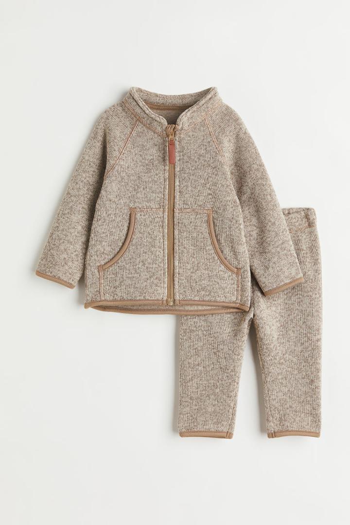 H & M - 2-piece Fleece Set - Beige