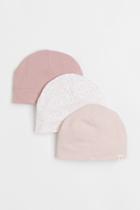 H & M - 3-pack Cotton Jersey Hats - Pink