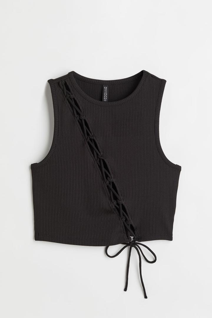 H & M - Lacing-detail Cut-out Top - Black