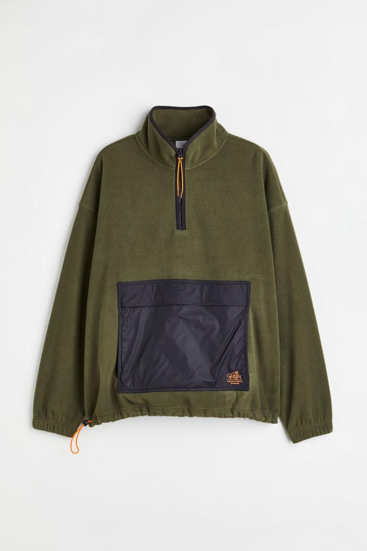 H & M - Oversized Fit Fleece Pullover - Green