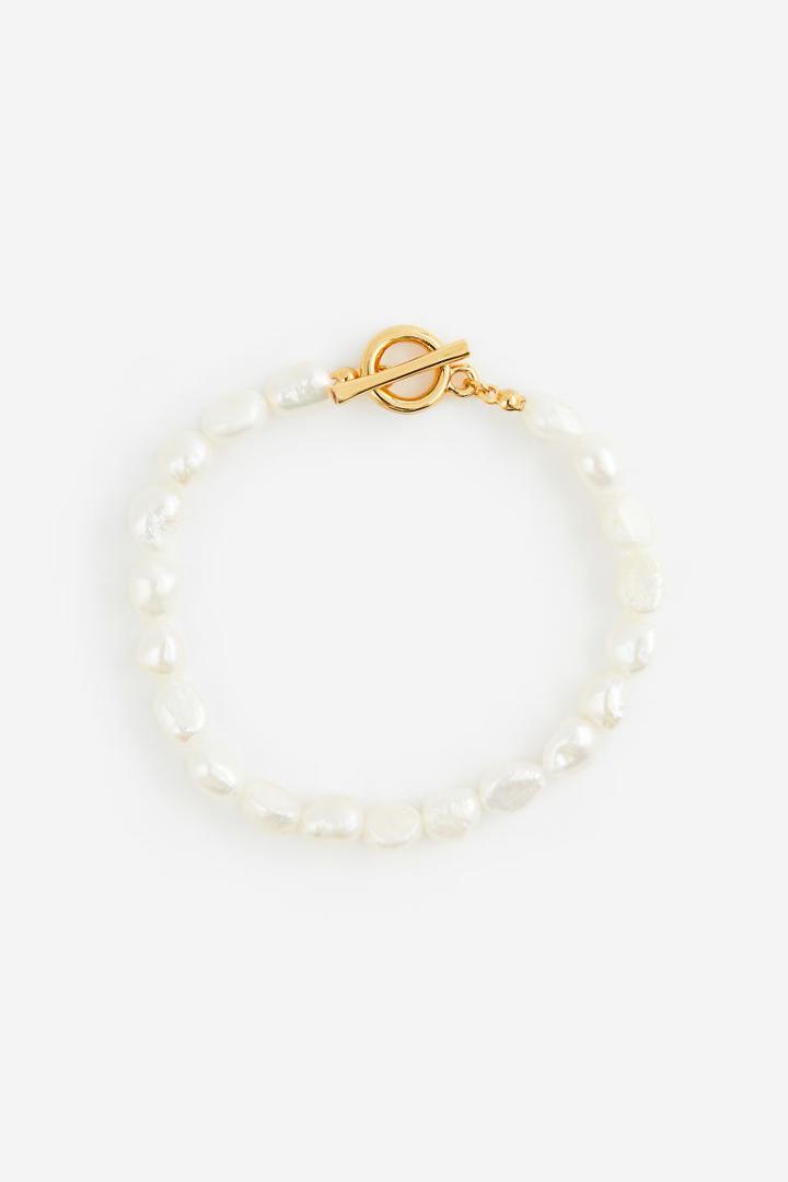 H & M - Gold-plated Pearl Bracelet - White