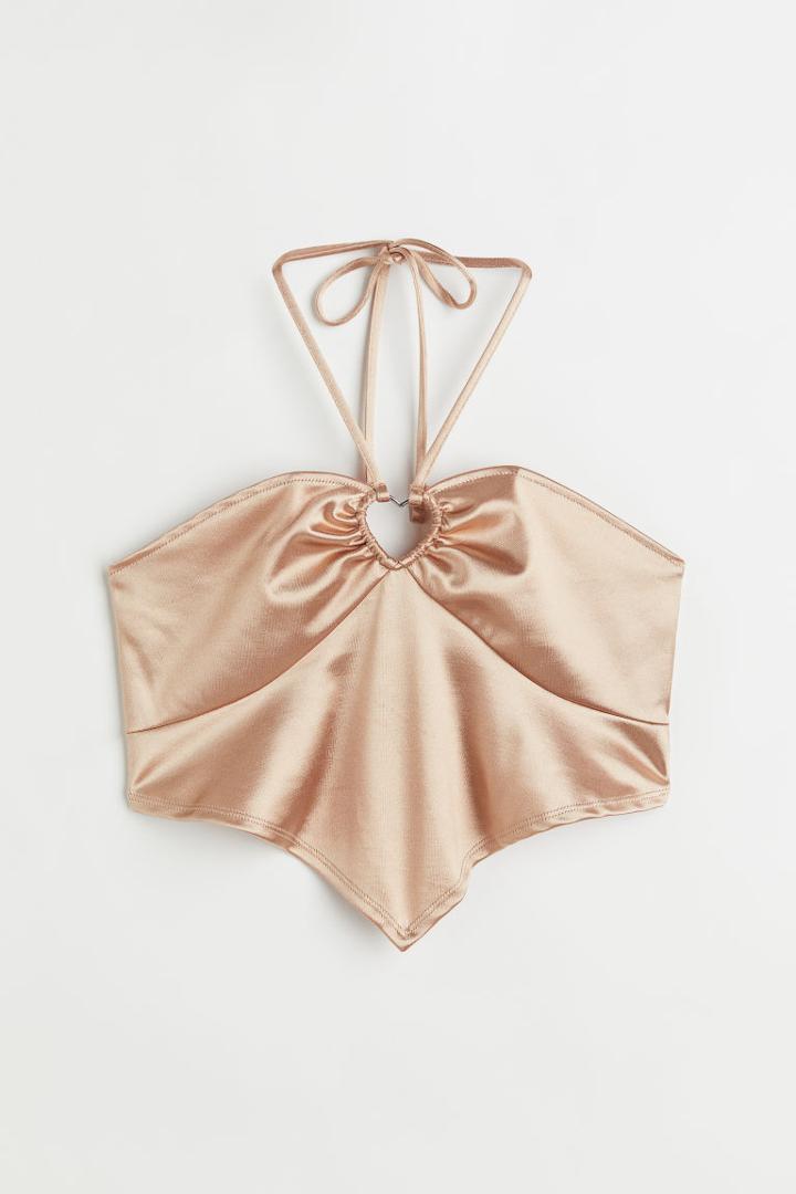 H & M - Shiny Halterneck Top - Beige