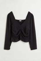 H & M - Puff-sleeved Peplum Blouse - Black