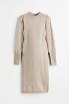 H & M - Mama Knit Puff-sleeved Dress - Brown