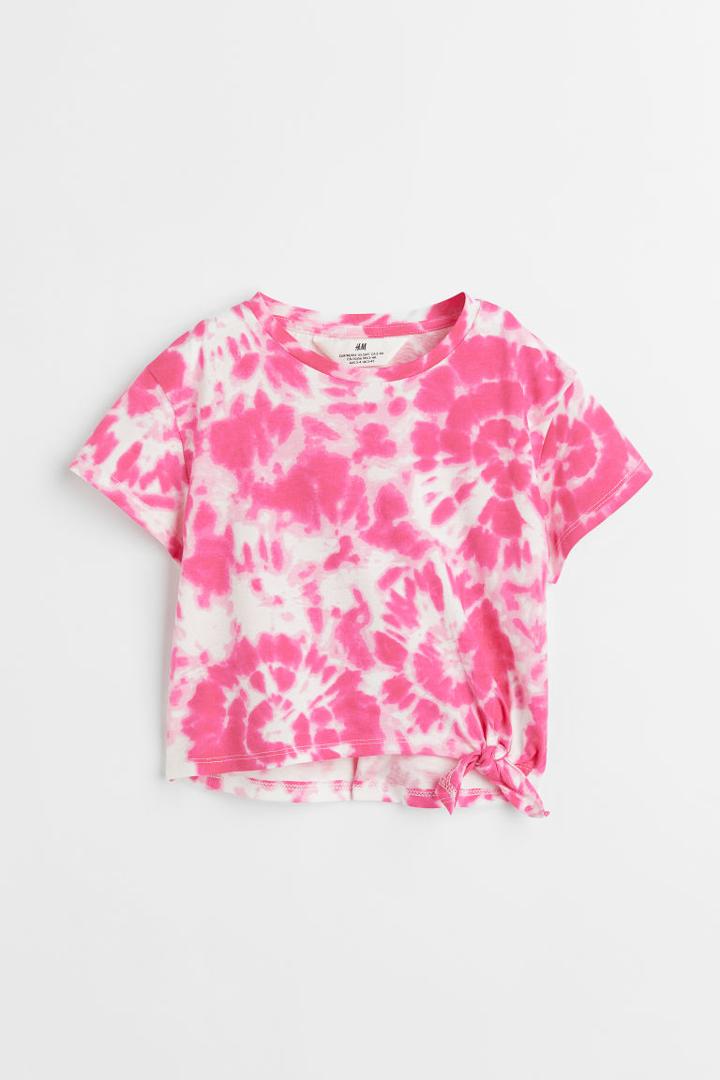 H & M - Tie-hem Top - Pink