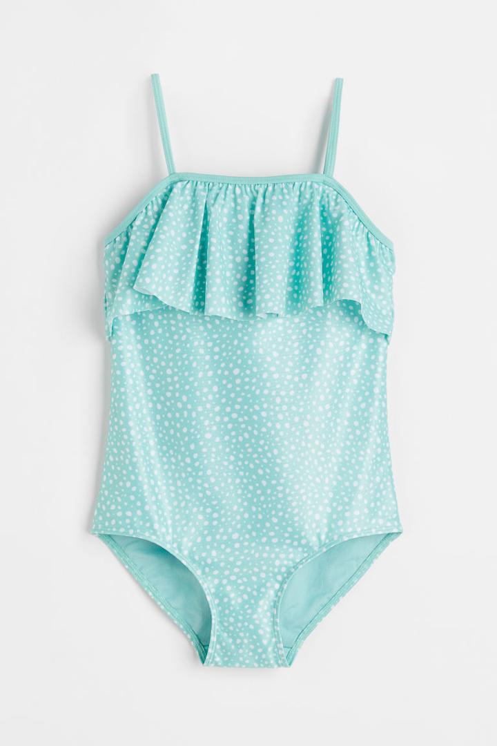 H & M - Flounce-trimmed Swimsuit - Turquoise