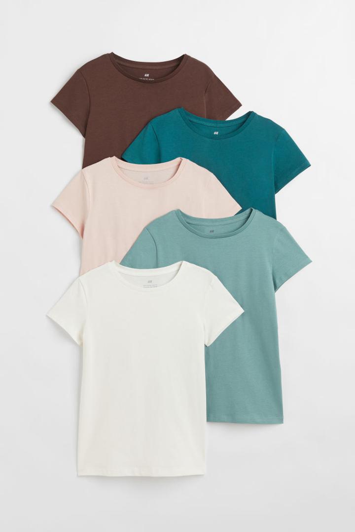 H & M - 5-pack Cotton T-shirts - Turquoise