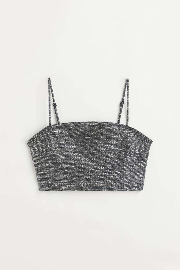 H & M - Jersey Crop Top - Silver