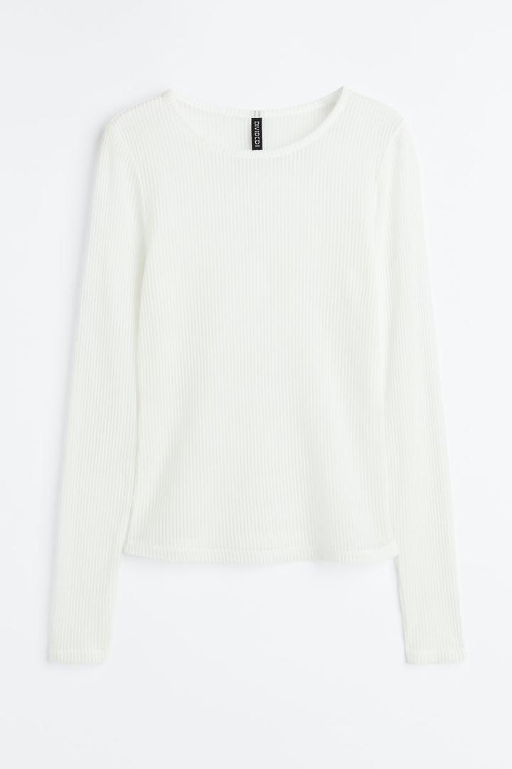 H & M - Sheer Ribbed Top - White