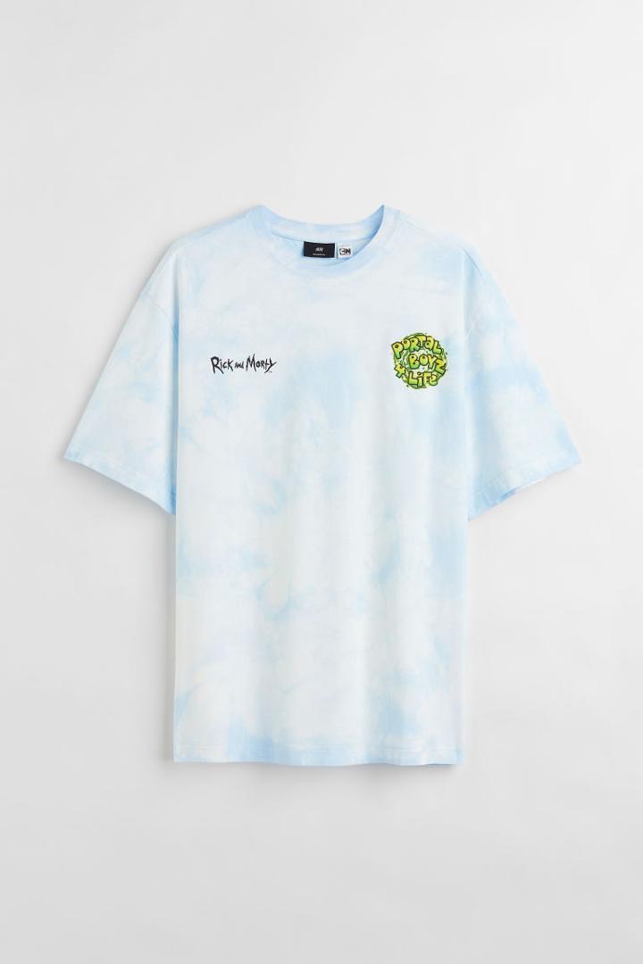 H & M - Relaxed Fit Printed T-shirt - Blue