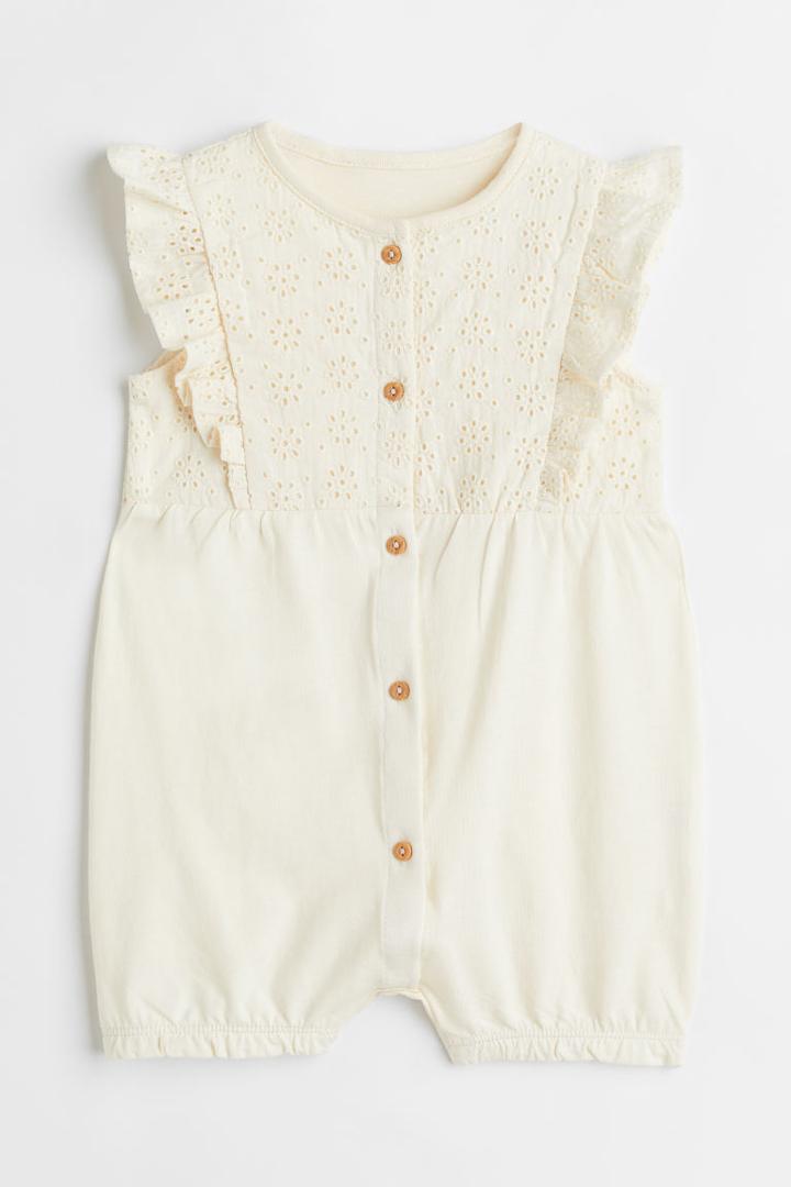 H & M - Flounce-trimmed Romper Suit - White