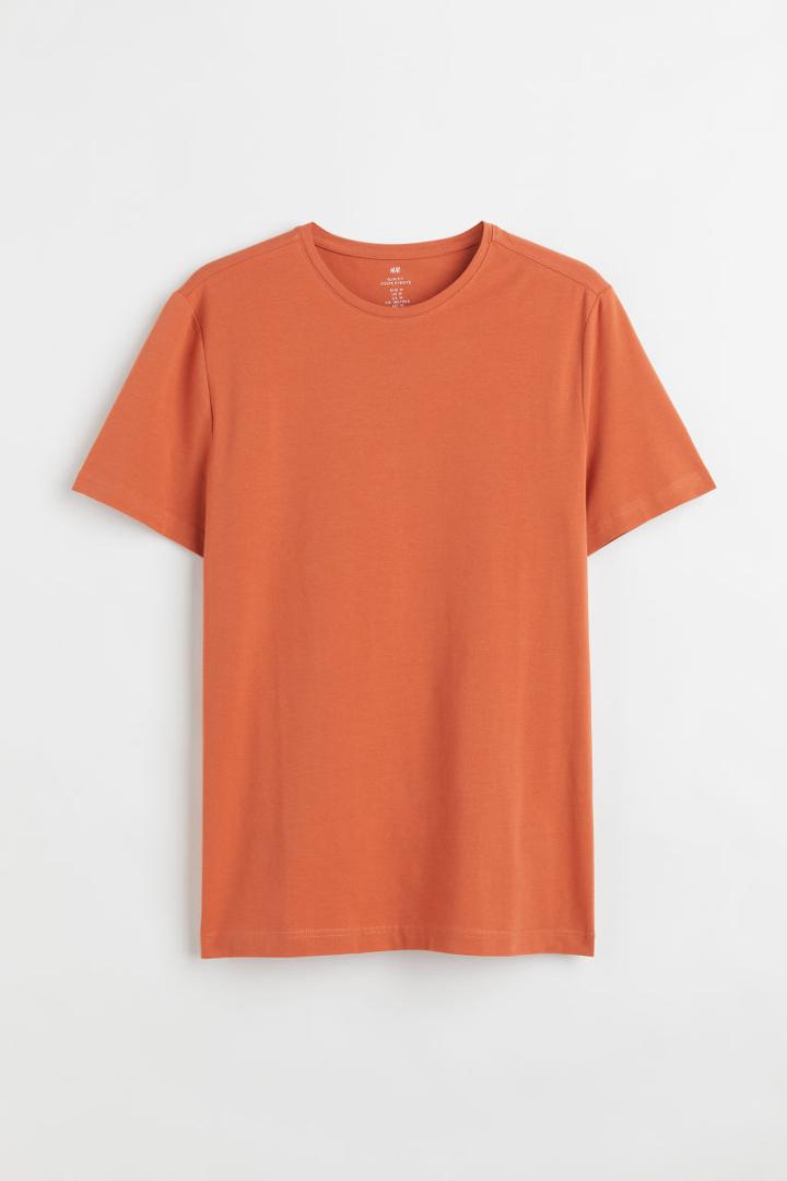 H & M - Slim Fit Round-necked T-shirt - Orange