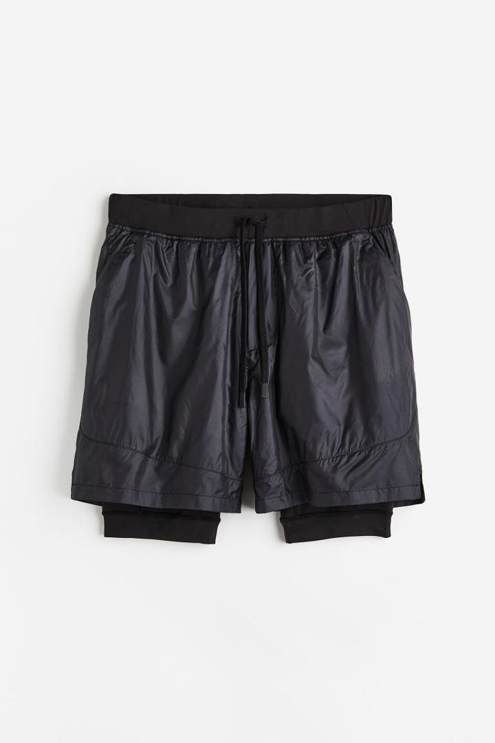 H & M - Windproof Double-layer Running Shorts - Black