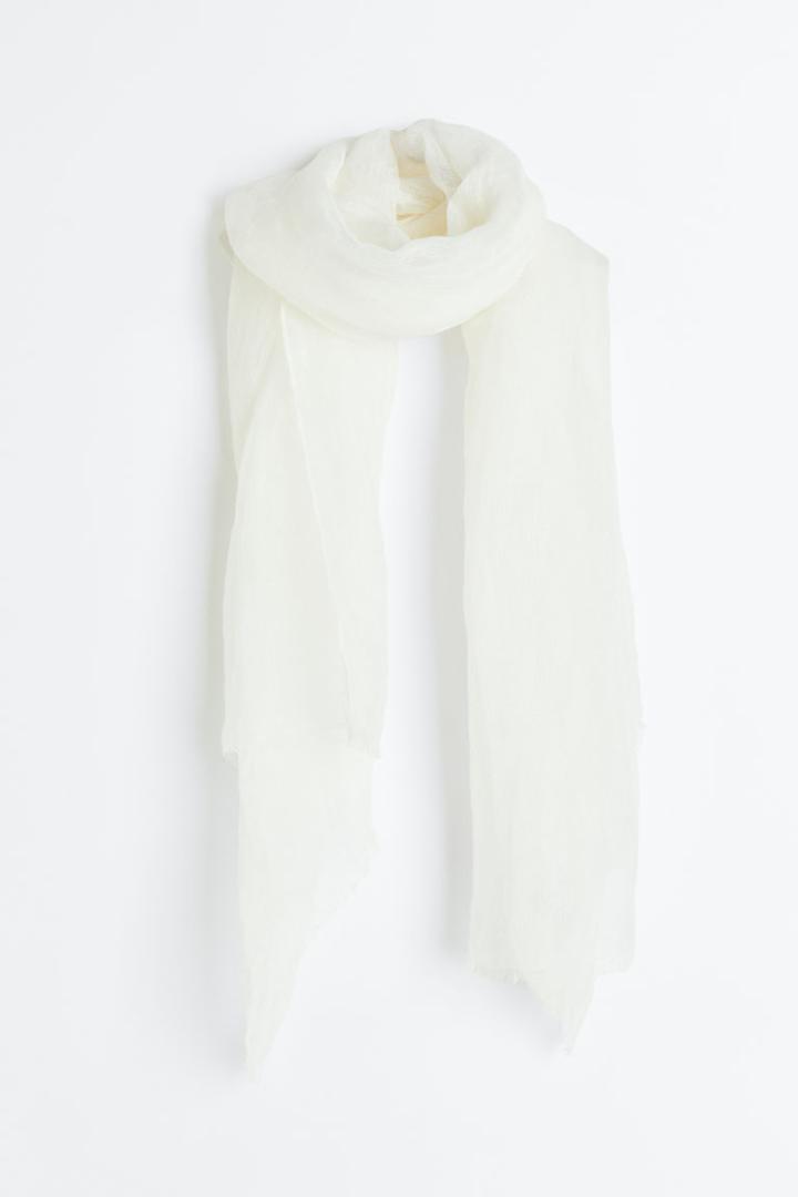 H & M - Linen Scarf - White