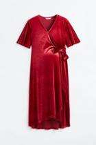 H & M - Mama Velour Wrap Dress - Red