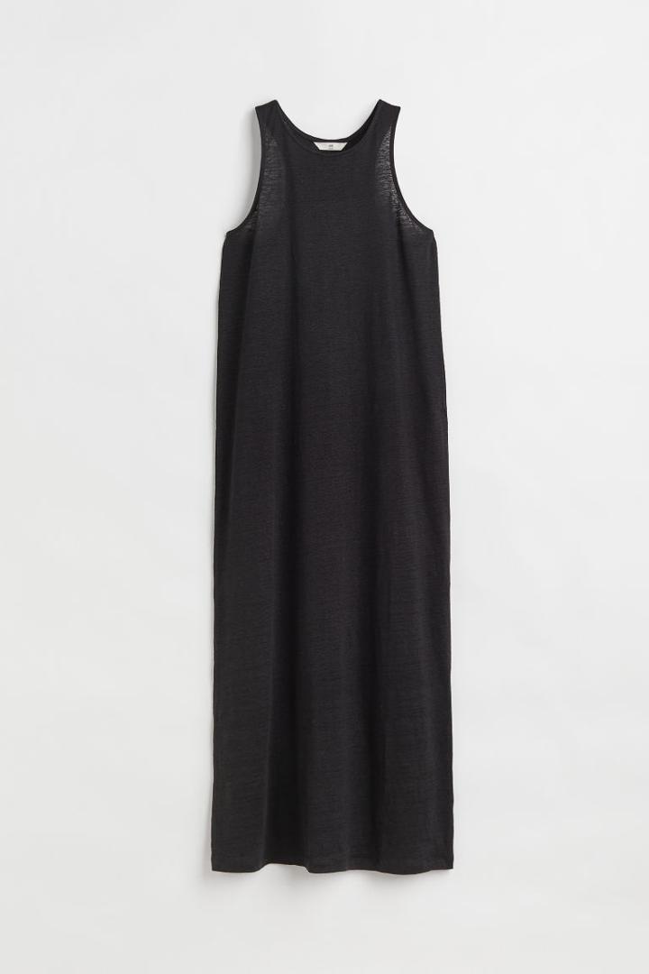 H & M - Long Linen Jersey Dress - Black