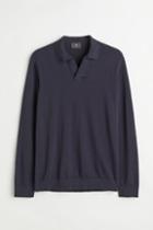 H & M - Slim Fit Fine-knit Cotton Polo Shirt - Blue