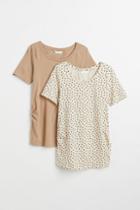 H & M - Mama 2-pack Jersey Tops - Beige