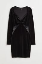 H & M - Lace-detail Velour Bodycon Dress - Black