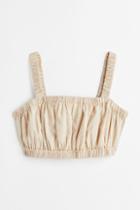 H & M - Linen-blend Gathered Crop Top - Beige