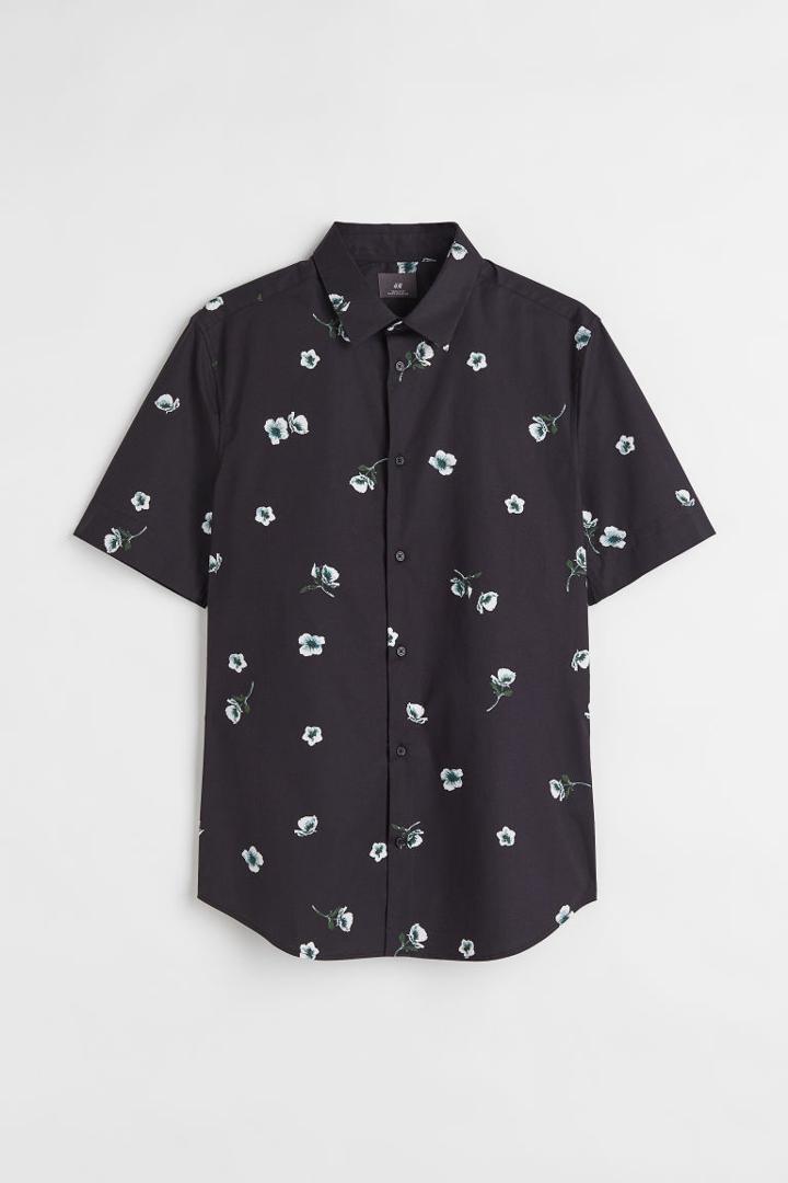 H & M - Muscle Fit Cotton Shirt - Black