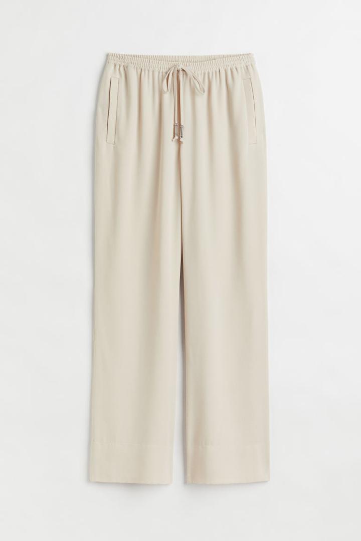 H & M - Wide-cut Pull-on Pants - Beige