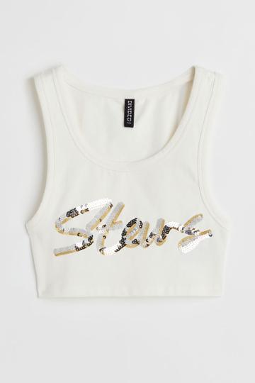 H & M - Crop Top With Sequins - White