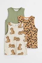 H & M - 3-pack Sleeveless Cotton Shirts - Beige