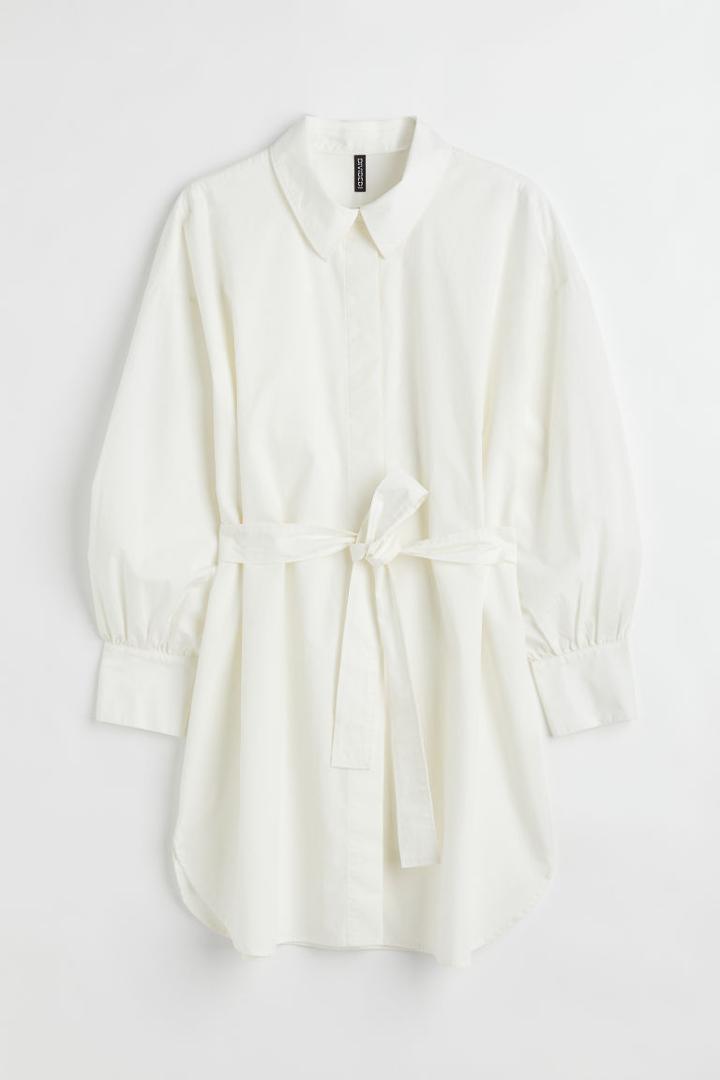 H & M - H & M+ Tie Belt Shirt Dress - White