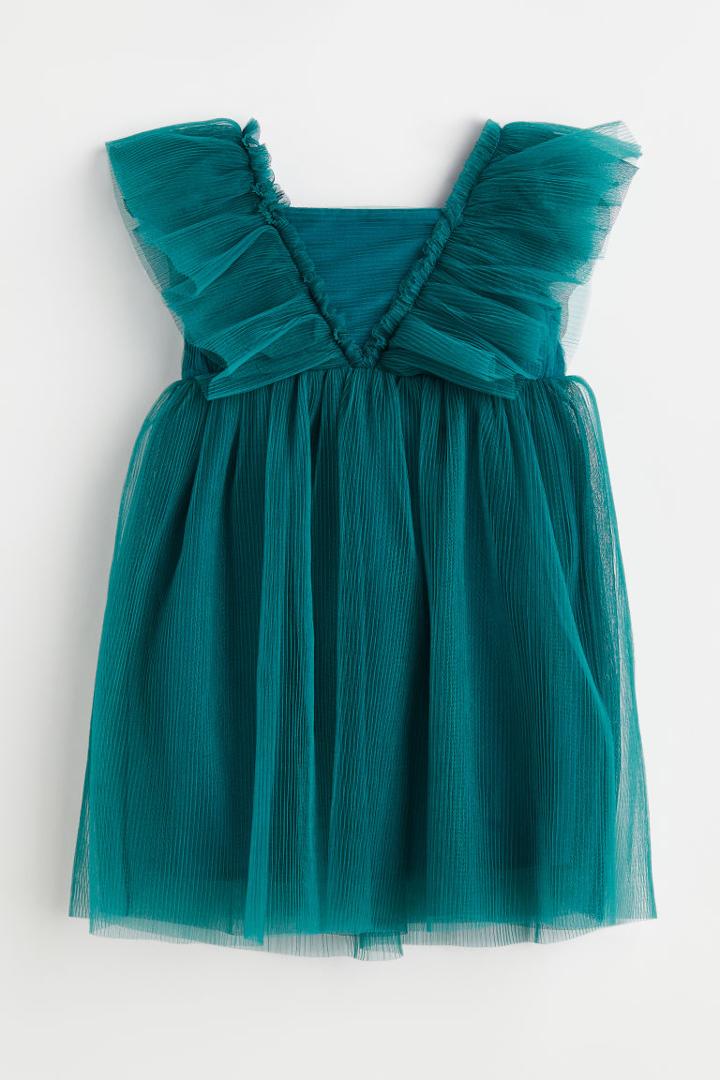 H & M - Pleated Tulle Dress - Turquoise