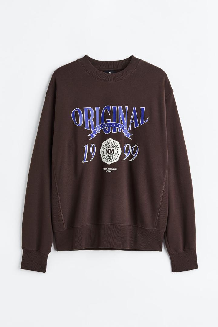 H & M - Oversized Fit Printed Sweatshirt - Brown