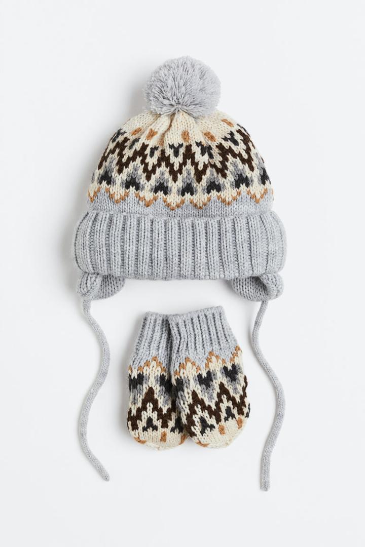 H & M - 2-piece Jacquard-knit Set - Gray