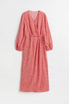 H & M - Patterned Wrap-front Dress - Red