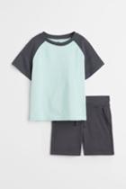 H & M - 2-piece T-shirt And Shorts Set - Turquoise
