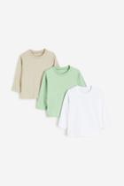 H & M - 3-pack Long-sleeved Jersey Shirts - Green