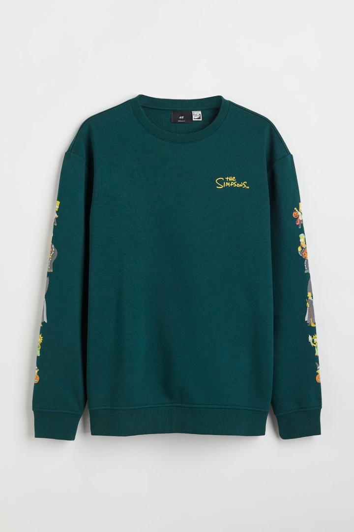 H & M - Regular Fit Printed Sweatshirt - Green