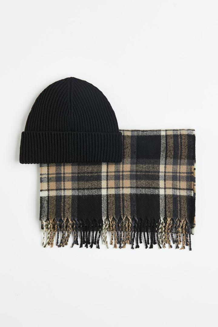 H & M - 2-piece Hat And Scarf Set - Black