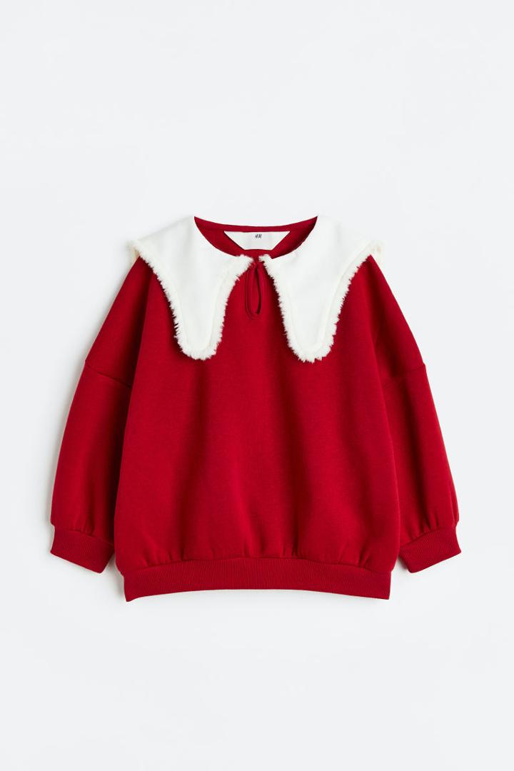 H & M - Collared Sweatshirt - Red