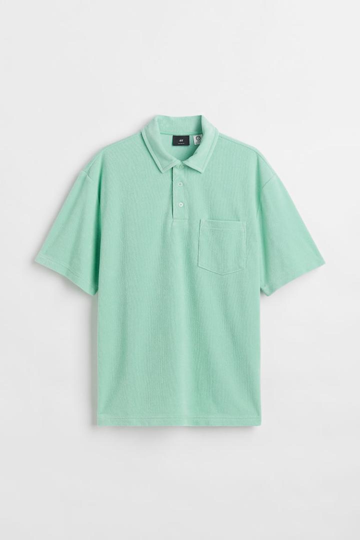 H & M - Relaxed Fit Terry Polo Shirt - Green