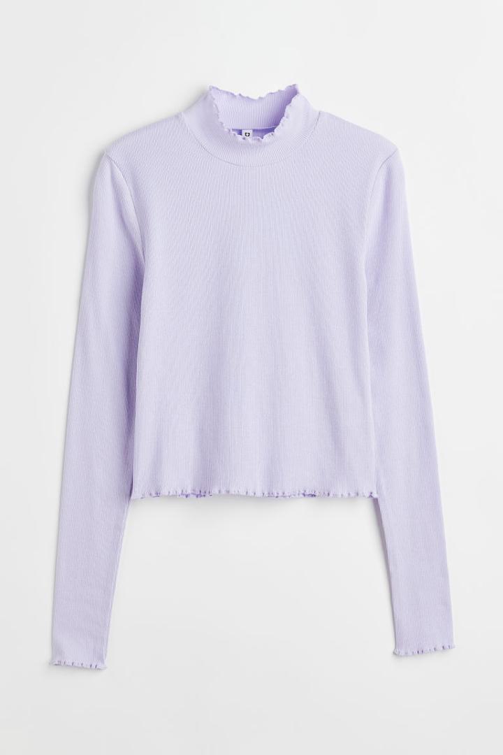 H & M - Ribbed Long-sleeved Top - Purple