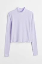 H & M - Ribbed Long-sleeved Top - Purple