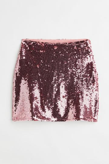 H & M - Sequined Mini Skirt - Pink