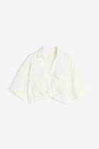H & M - Knot-detail Crop Shirt - White