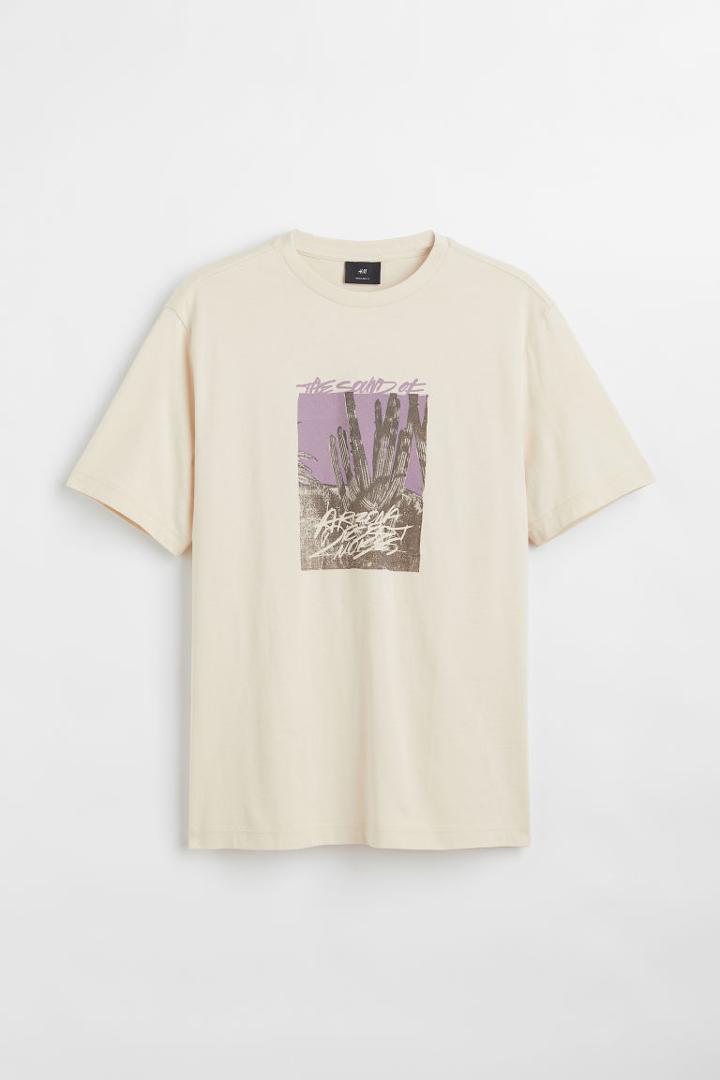 H & M - Printed T-shirt - Beige
