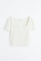 H & M - Ribbed Cotton Top - White