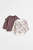 H & M - 2-pack Ruffle-detail Sweatshirts - Purple