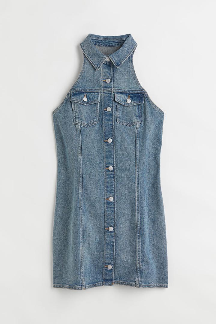 H & M - Sleeveless Denim Shirt Dress - Blue