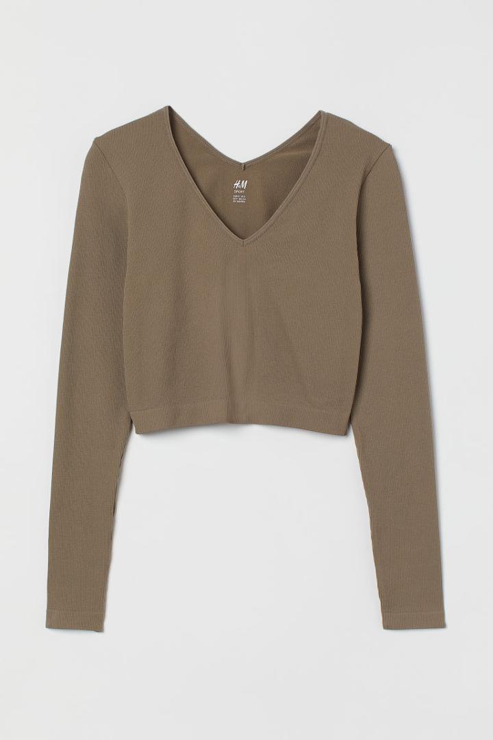 H & M - Seamless Sports Crop Top - Beige
