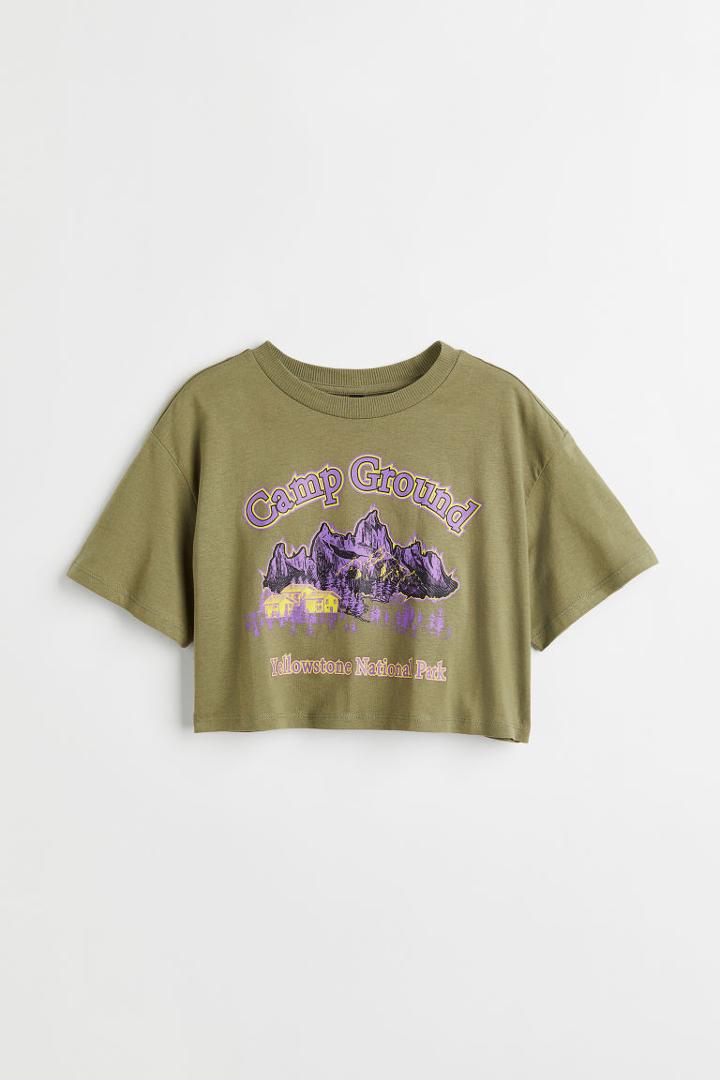 H & M - Printed Crop Top - Green